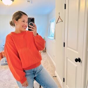 Dries Van Noten Orange Red Cotton Crewneck Oversized Sweatshirt XS-M